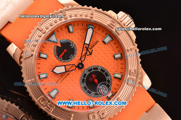 Ulysse Nardin Maxi Marine Diver Asia ST25 Automatic Rose Gold Case with Orange Rubber Strap and Orange Dial - Click Image to Close
